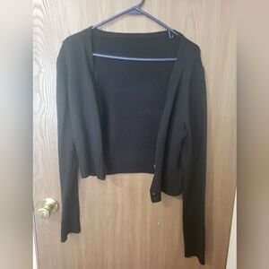 Classic Black Women's Ribbed Open Cardigan Sweater